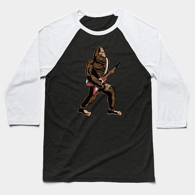 Rock & Roll Guitarist Bigfoot Playing Electric Guitar Baseball T-Shirt by Etopix